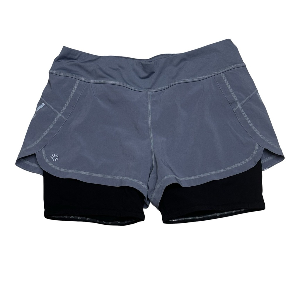 ATHLETA Women's Gray Black Lined Layered Running‎ Workout Shorts sz M Skorts